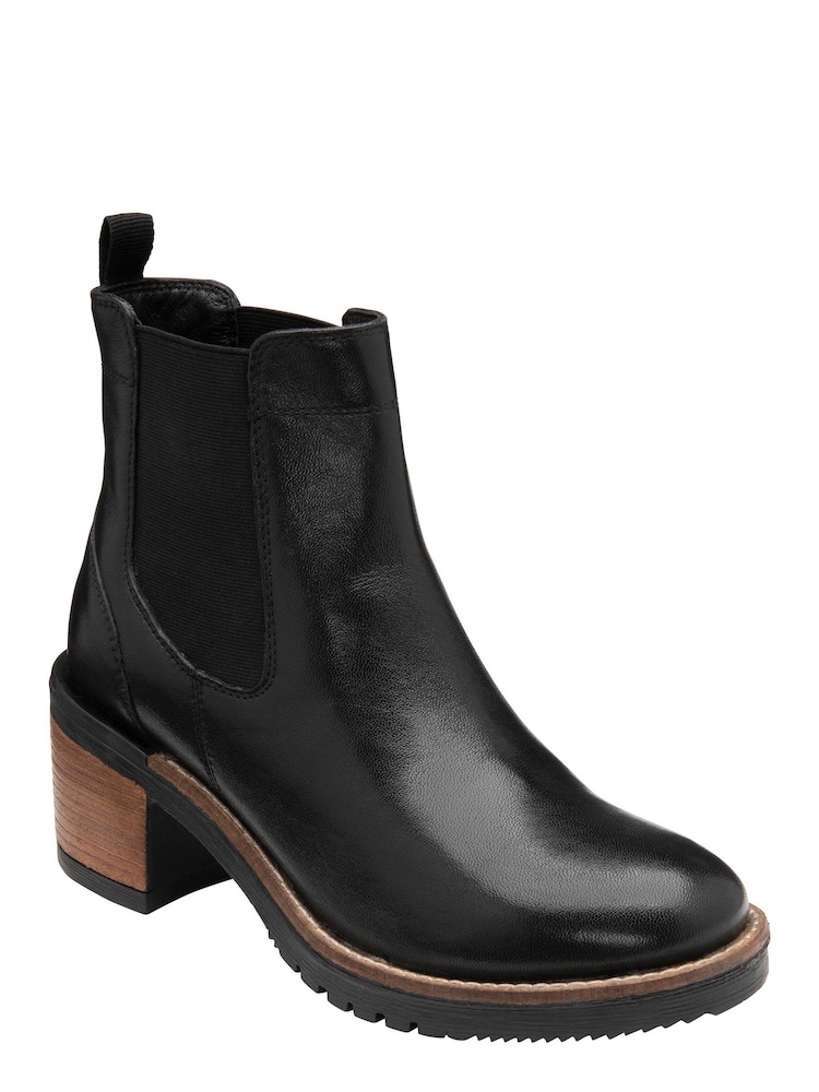 Ravel Black Leather Block-Heel Pull-On Ankle Boots - Image 1 of 1 Ravel Black Leather Block-Heel Pull-On Ankle Boots - Image 1 of 1