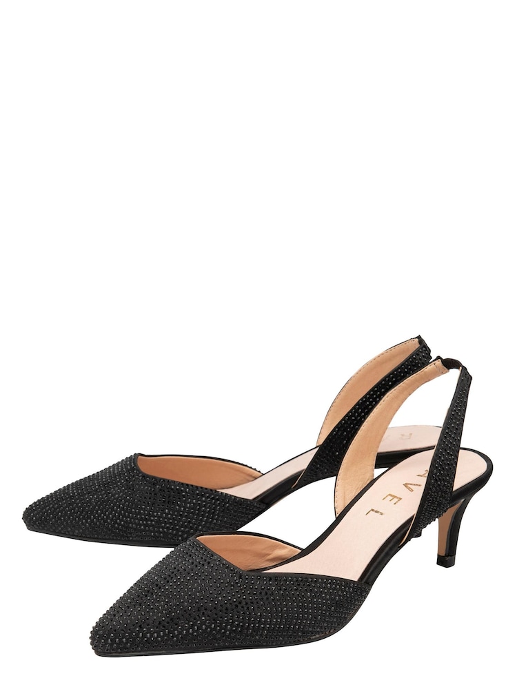 Ravel Black Satin Kitten-Heel Slingback Shoes - Image 2 of 4