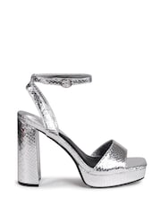 Linzi Silver Lizard Gloria Platform Heeled Sandal With Wrap Around Ankle Strap - Image 3 of 5