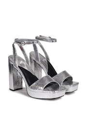 Linzi Silver Lizard Gloria Platform Heeled Sandal With Wrap Around Ankle Strap - Image 4 of 5