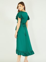 Yumi Green Satin Wrap Midi Dress - Image 5 of 5