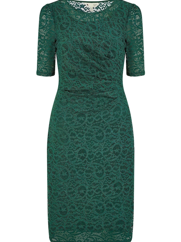 Yumi Forest Green Ruched Lace Dress - Image 5 of 5 Yumi Forest Green Ruched Lace Dress - Image 5 of 5