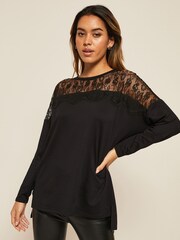 Friends Like These Lace Black Soft Jersey Crew Neck Tunic - Image 1 of 4