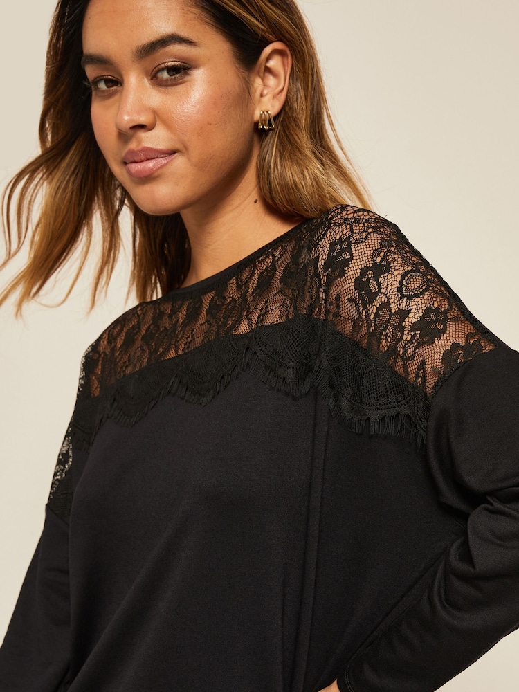 Friends Like These Lace Black Soft Jersey Crew Neck Tunic - Image 4 of 4