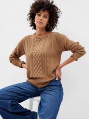 Gap Brown Cable Knit Crew Neck Jumper - Image 1 of 2