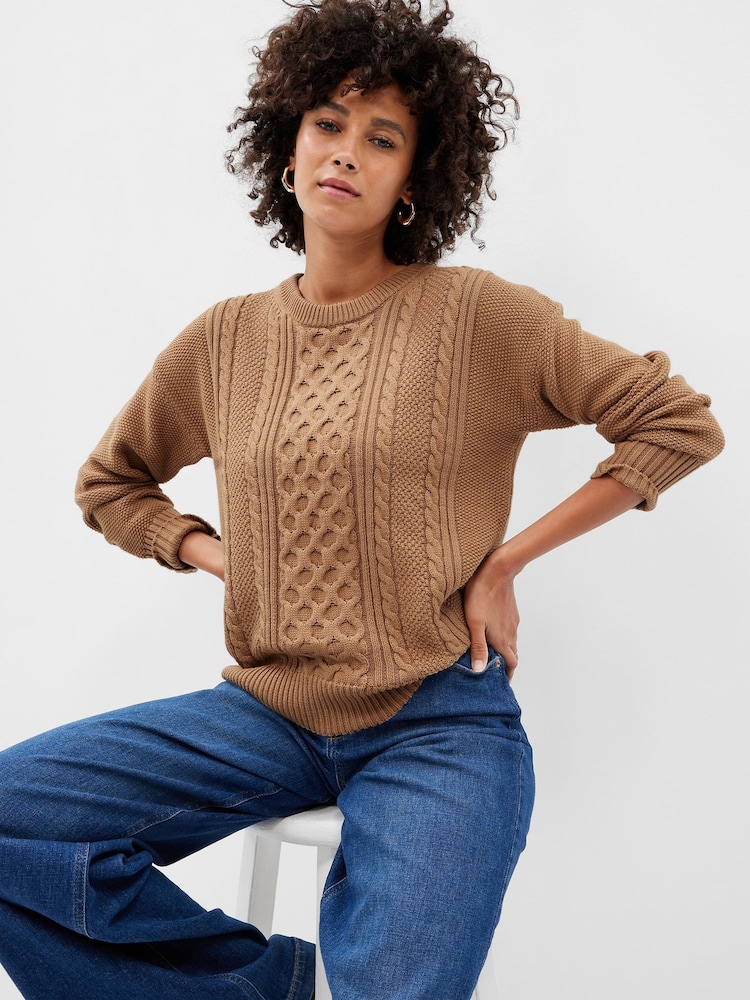 Gap Brown Cable Knit Crew Neck Jumper - Image 1 of 2
