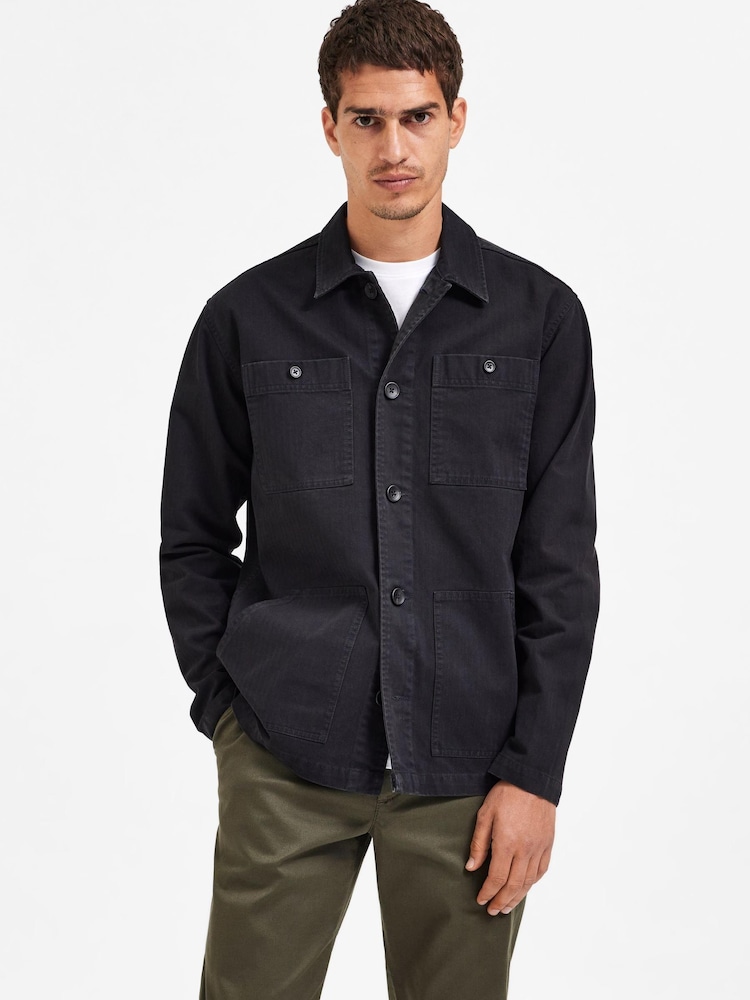 Selected Homme Black Lightweight Overshirt - Image 1 of 5