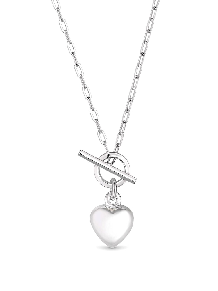 Simply Silver Silver Puff Heart T-Bar Necklace - Image 1 of 2