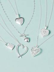 Simply Silver Silver Puff Heart T-Bar Necklace - Image 2 of 2