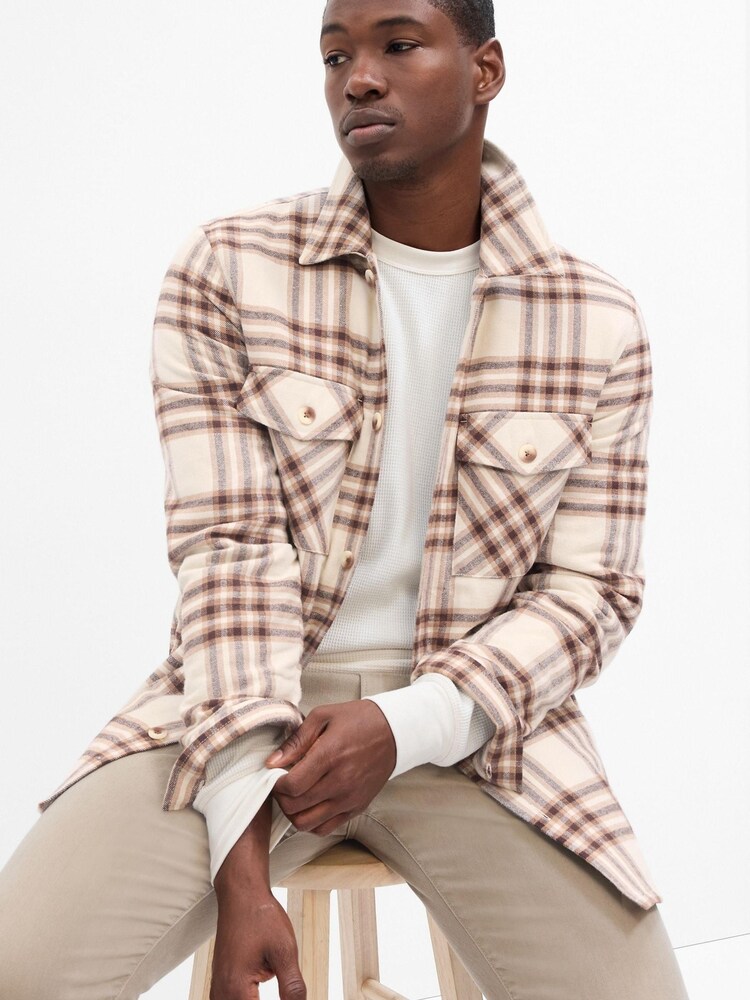 Gap Beige Relaxed Flannel Shirt Jacket - Image 1 of 1
