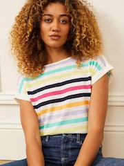 Love & Roses Ivory Stripe Roll Sleeve Round Neck T-Shirt - Image 1 of 4