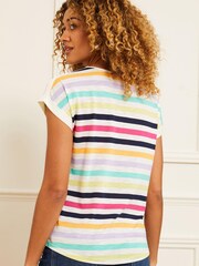Love & Roses Ivory Stripe Roll Sleeve Round Neck T-Shirt - Image 3 of 4