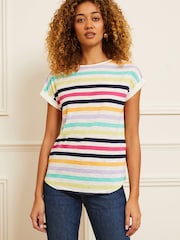 Love & Roses Ivory Stripe Roll Sleeve Round Neck T-Shirt - Image 4 of 4