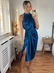 Style Cheat Blue Valencia Drape Midi Skirt - Image 1 of 1