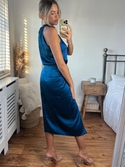 Style Cheat Blue Valencia Drape Midi Skirt - Image 2 of 5