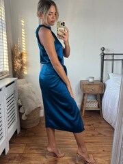 Style Cheat Blue Valencia Drape Midi Skirt - Image 3 of 5