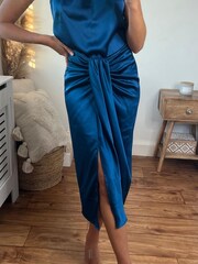 Style Cheat Blue Valencia Drape Midi Skirt - Image 5 of 5