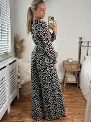 Style Cheat Black/White Carly Wide Leg Wrap Jumpsuit - Image 3 of 5