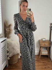 Style Cheat Black/White Carly Wide Leg Wrap Jumpsuit - Image 5 of 5