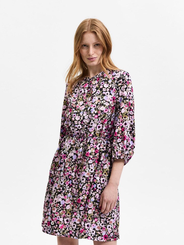 Selected Femme Black Printed Midi Dress - Image 1 of 5