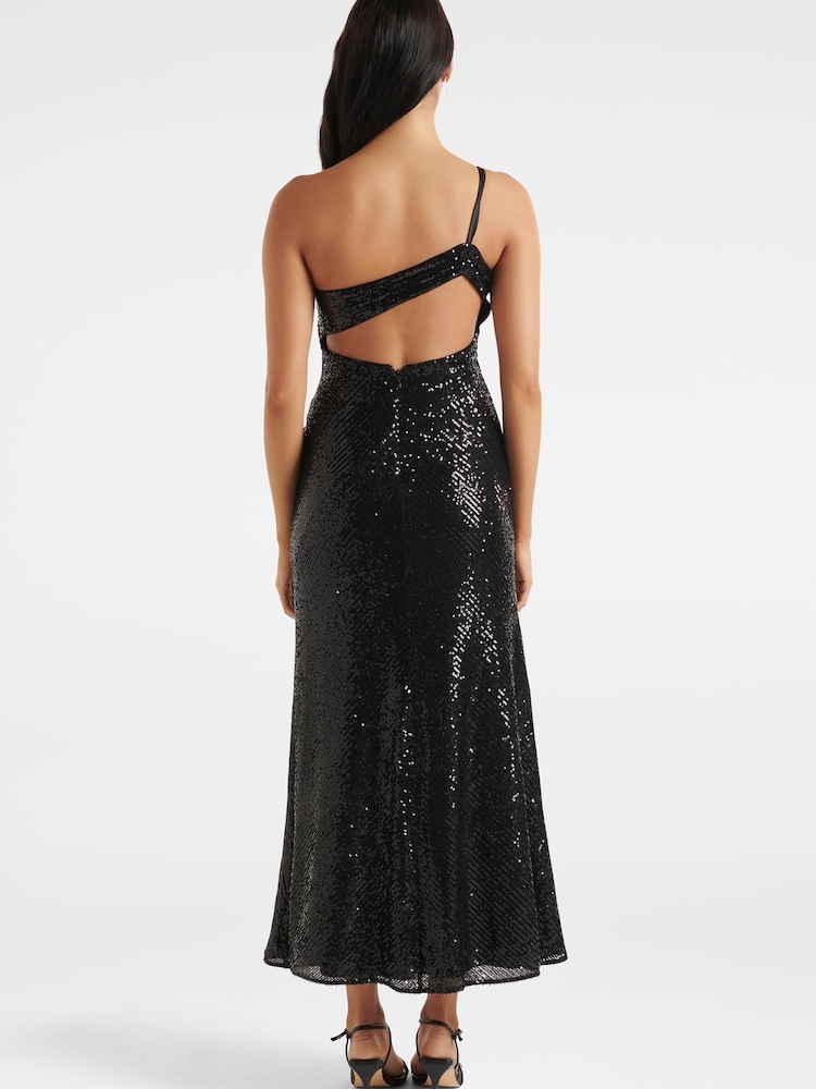 Forever New Black Carolyn Sequin Asymmetrical Gown - Image 4 of 4 Forever New Black Carolyn Sequin Asymmetrical Gown - Image 4 of 4