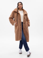 Gap Brown Long Sherpa Coat - Image 1 of 5