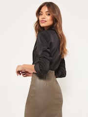 Lipsy Khaki Green Faux Leather Mini Skirt - Image 2 of 4