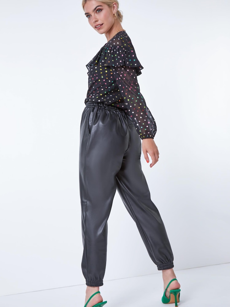 Dusk Black Metallic Foil Spot Ruffle Top - Image 2 of 5 Dusk Black Metallic Foil Spot Ruffle Top - Image 2 of 5