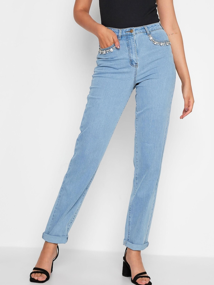 Long Tall Sally Blue UNA Mom Jewel Pocket Jean - Image 1 of 5