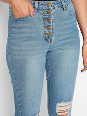 Long Tall Sally Blue Button Fly Distressed Slim Jean - Image 3 of 4