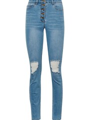 Long Tall Sally Blue Button Fly Distressed Slim Jean - Image 4 of 4