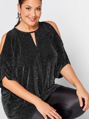 Yours Curve Silver London Party Cold Shoulder Cape Top - Image 4 of 4