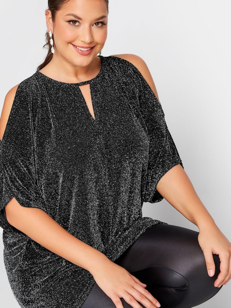 Yours Curve Silver London Party Cold Shoulder Cape Top - Image 4 of 4 Yours Curve Silver London Party Cold Shoulder Cape Top - Image 4 of 4