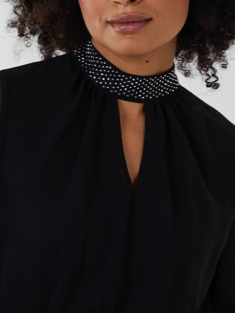 Blue Vanilla Black Diamante Collar Pleated Skirt Midi Dress - Image 4 of 4