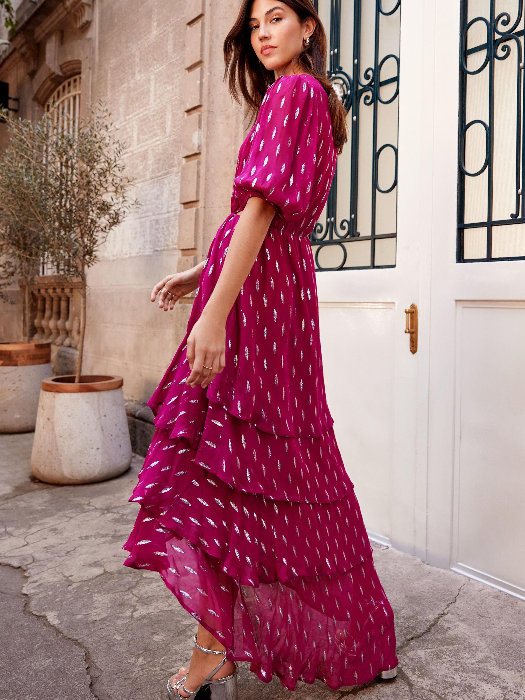 Buy Love & Roses Pink Metallic Ruffle Maxi Dress from Next