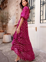 Love & Roses Pink Metallic Ruffle Maxi Dress - Image 3 of 4