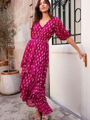 Love & Roses Pink Metallic Ruffle Maxi Dress - Image 4 of 4