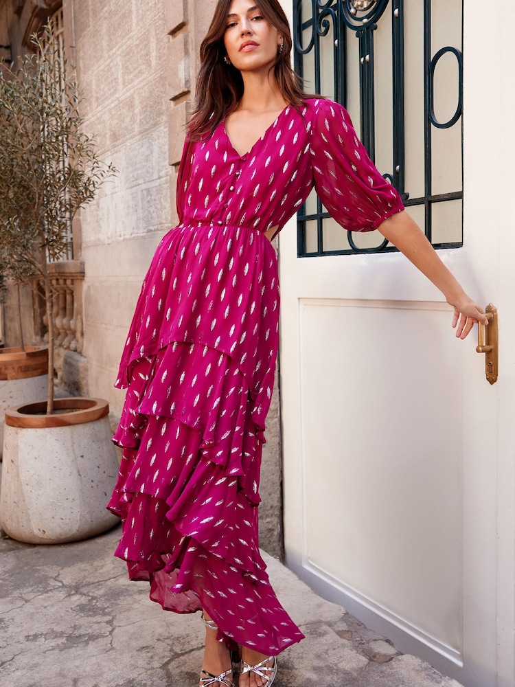 Love & Roses Pink Metallic Ruffle Maxi Dress - Image 4 of 4