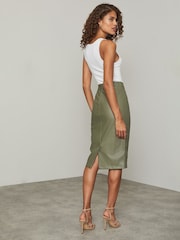 Lipsy Khaki Green Petite Faux Leather Pencil Skirt - Image 2 of 4