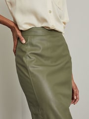 Lipsy Khaki Green Petite Faux Leather Pencil Skirt - Image 4 of 4