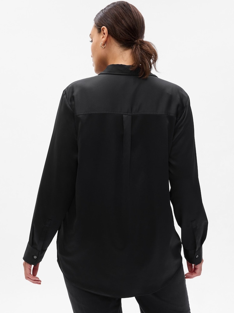 Gap Black Satin Long Sleeve Shirt - Image 2 of 5