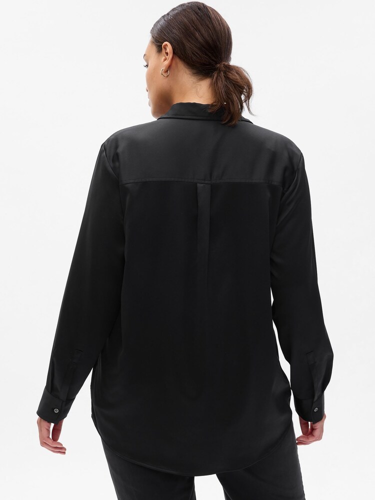 Gap Black Satin Long Sleeve Shirt - Image 2 of 5 Gap Black Satin Long Sleeve Shirt - Image 2 of 5