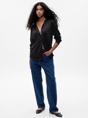 Gap Black Satin Long Sleeve Shirt - Image 3 of 5