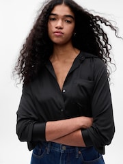 Gap Black Satin Long Sleeve Shirt - Image 4 of 5
