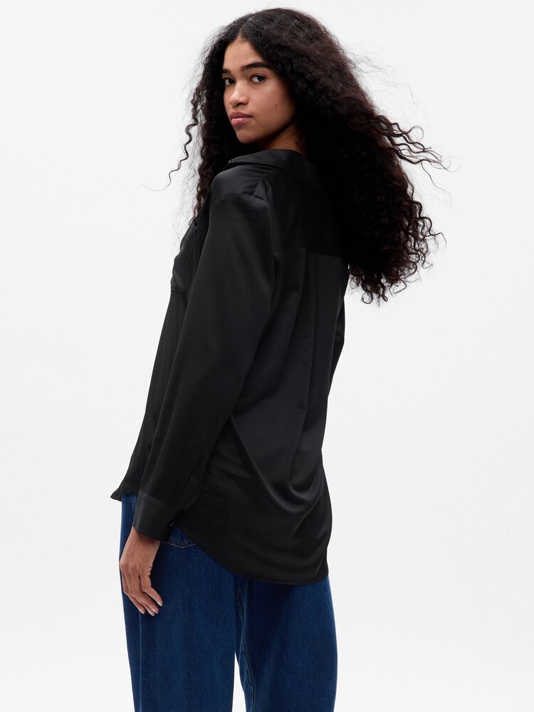 Gap Black Satin Long Sleeve Shirt - Image 5 of 5 Gap Black Satin Long Sleeve Shirt - Image 5 of 5
