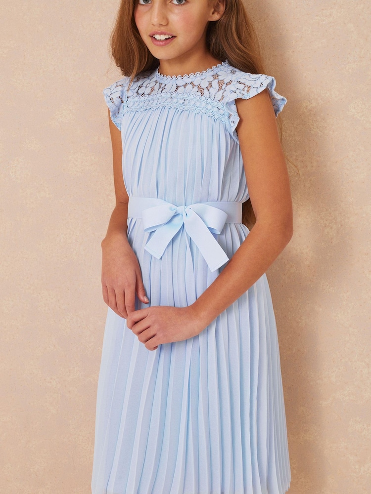 Lipsy Blue Lace Yolk Pleated Occasion Dress - Image 1 of 4