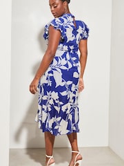 Lipsy Blue Printed Curve Printed Keyhole Ruffle Fit and Flare Midi Dress - Image 2 of 4