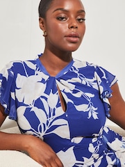 Lipsy Blue Printed Curve Printed Keyhole Ruffle Fit and Flare Midi Dress - Image 4 of 4