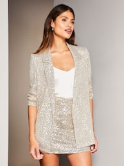 Lipsy Champagne Gold Petite Sequin Ruched Mini Skirt - Image 1 of 4