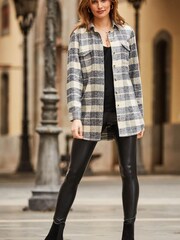 Sosandar Neutral Check Brushed Flannel Shirt - Image 1 of 5